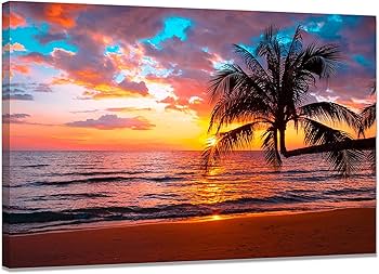 【超巨大】ビーチ風景キャンバスアート 朝日と海 3枚セット ☆ 海の絵 Amazon.co.jp: 大きな海の壁アート - 5枚セット 青い海の風景